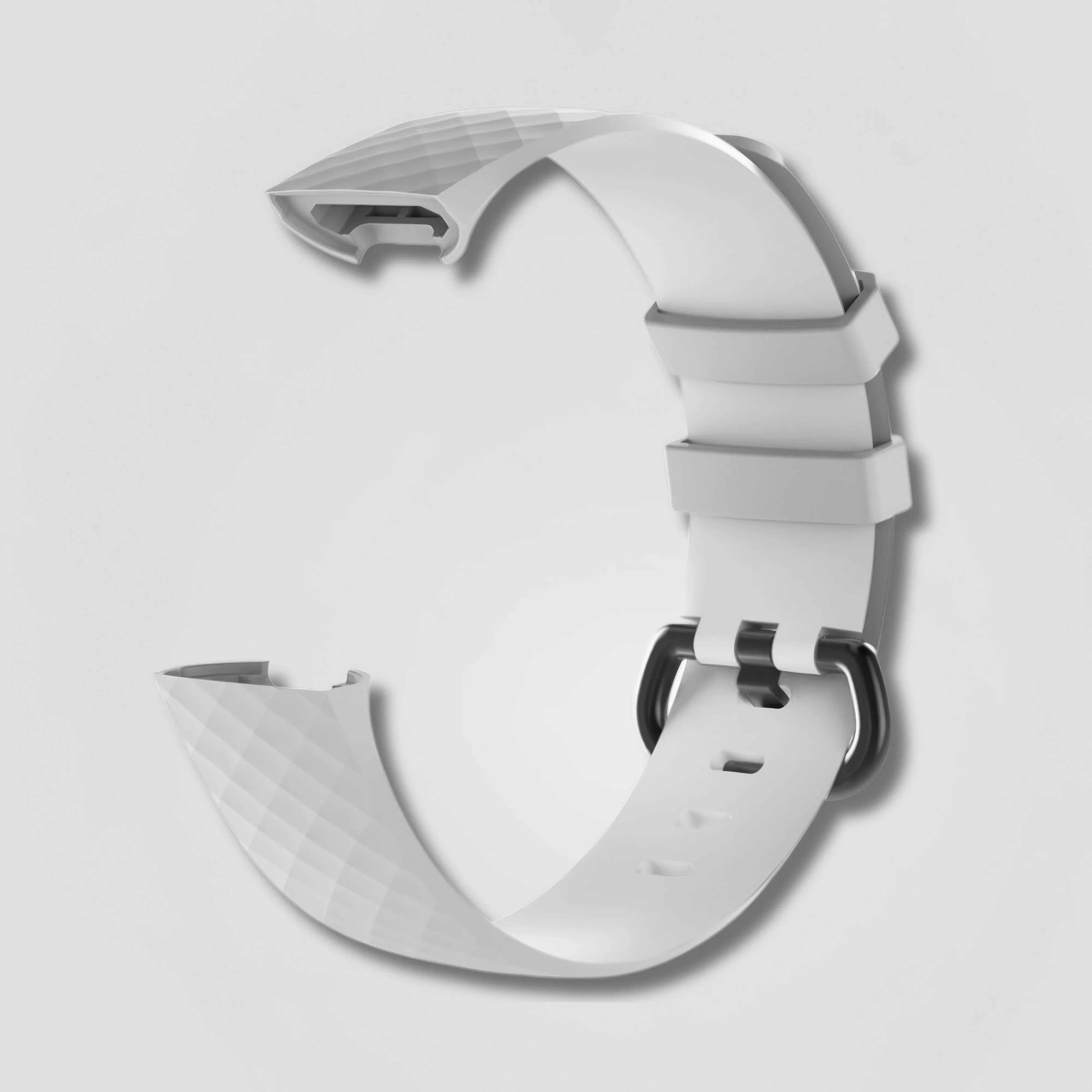 White textured silicone replacement band for Fitbit Charge on a light background