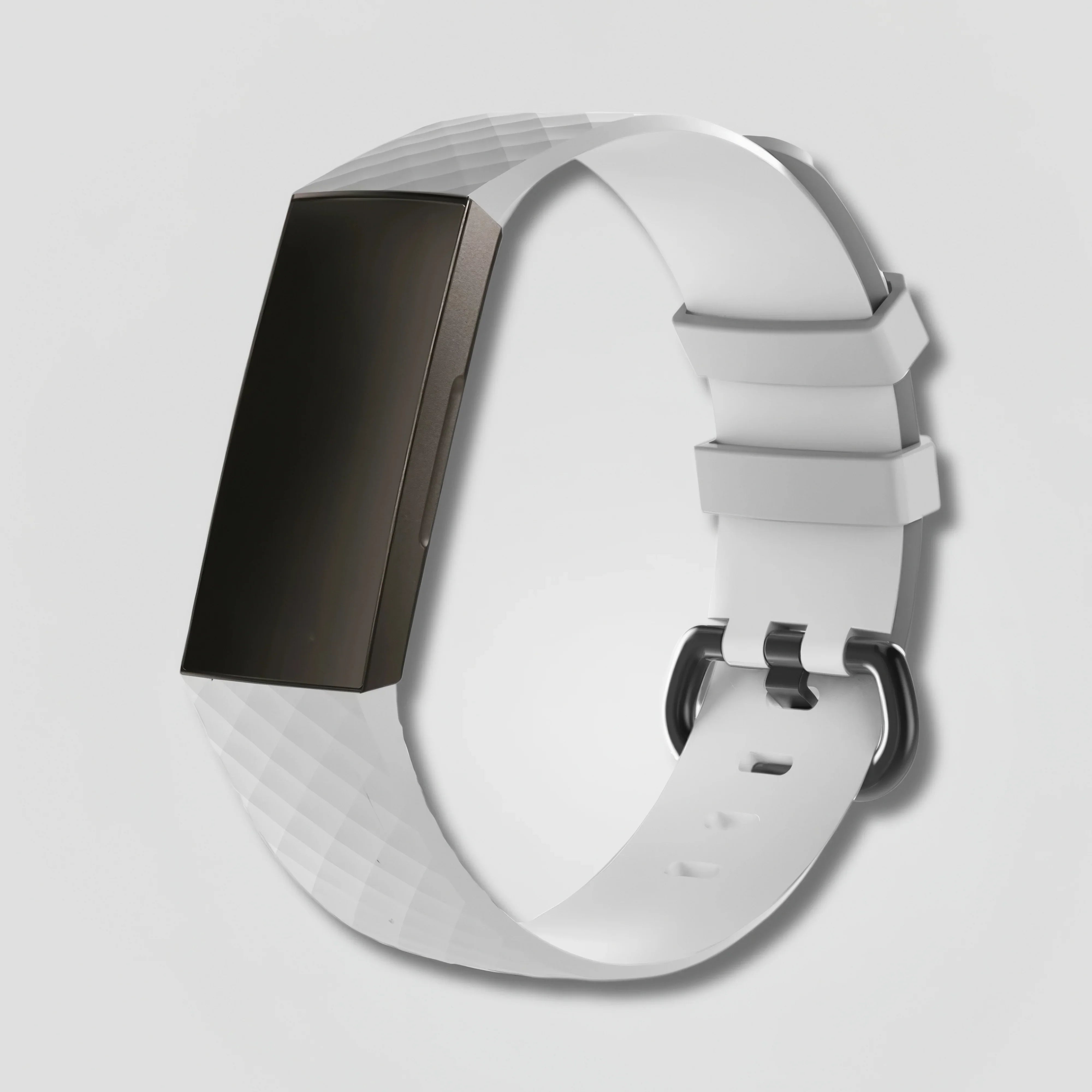 Image of White textured silicone band for Fitbit Charge 5 smart watch on a plain background