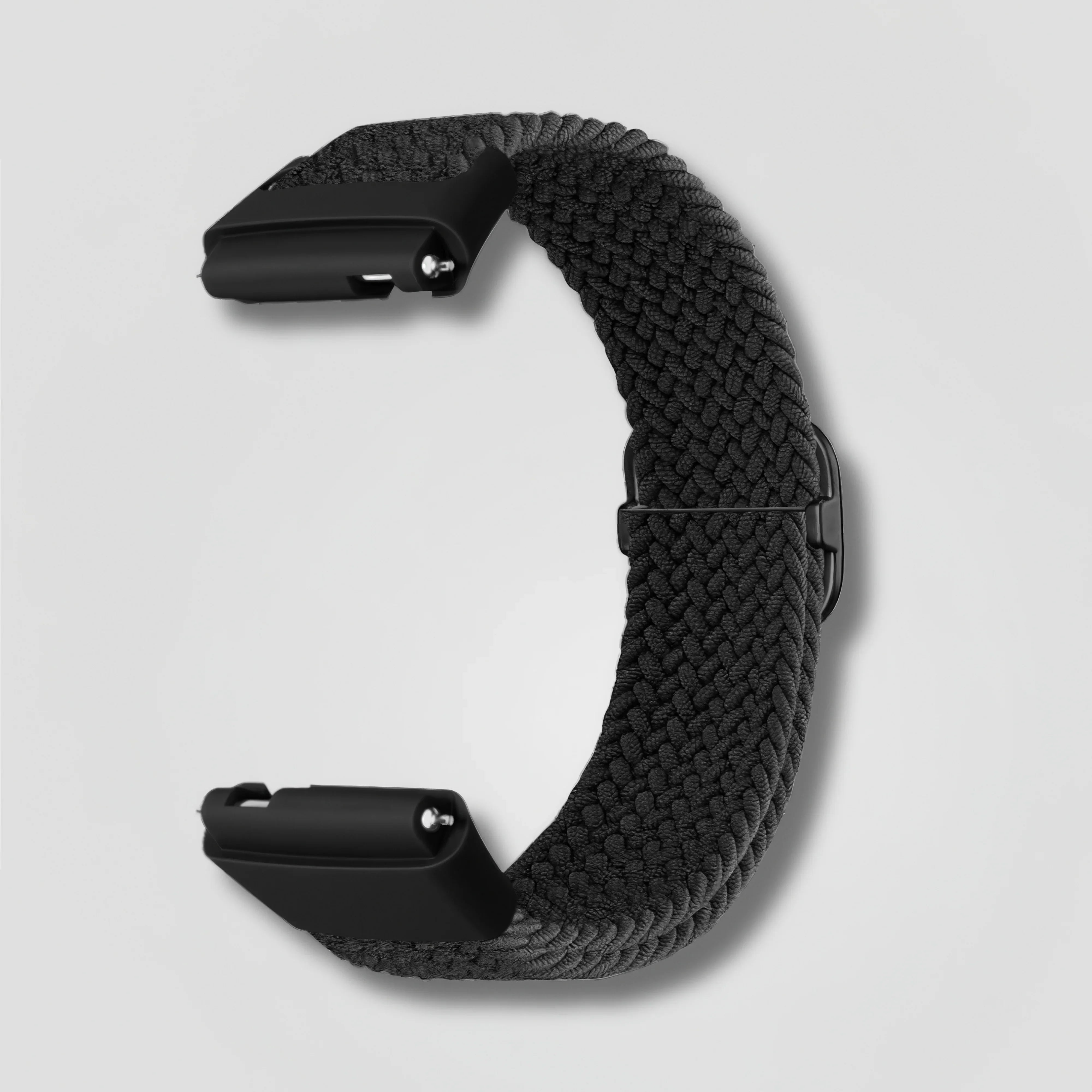 Image of Black braided loop band for Fitbit Versa and Sense smartwatches on white background