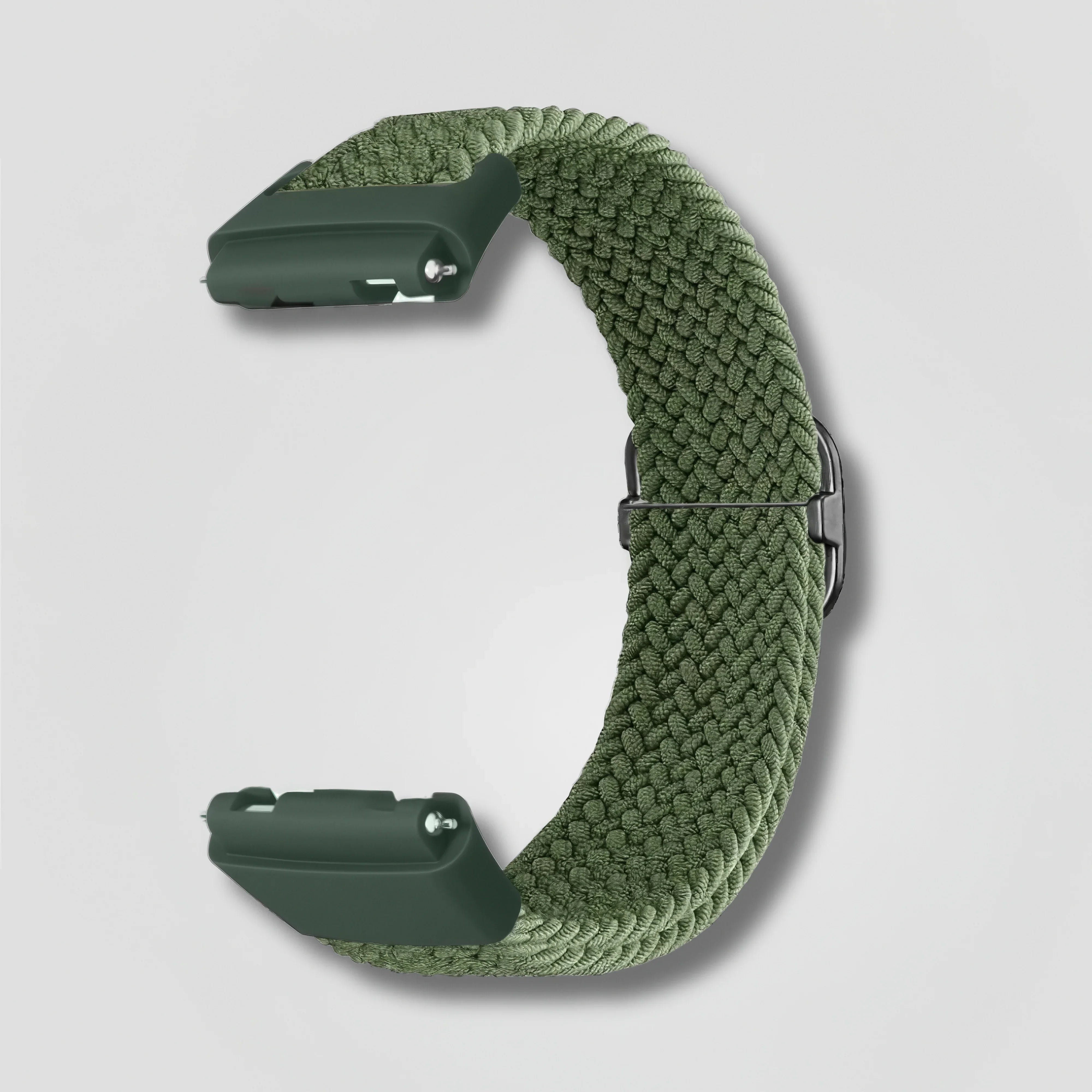 Olive green braided loop strap for Fitbit Versa and Sense smartwatches on white background