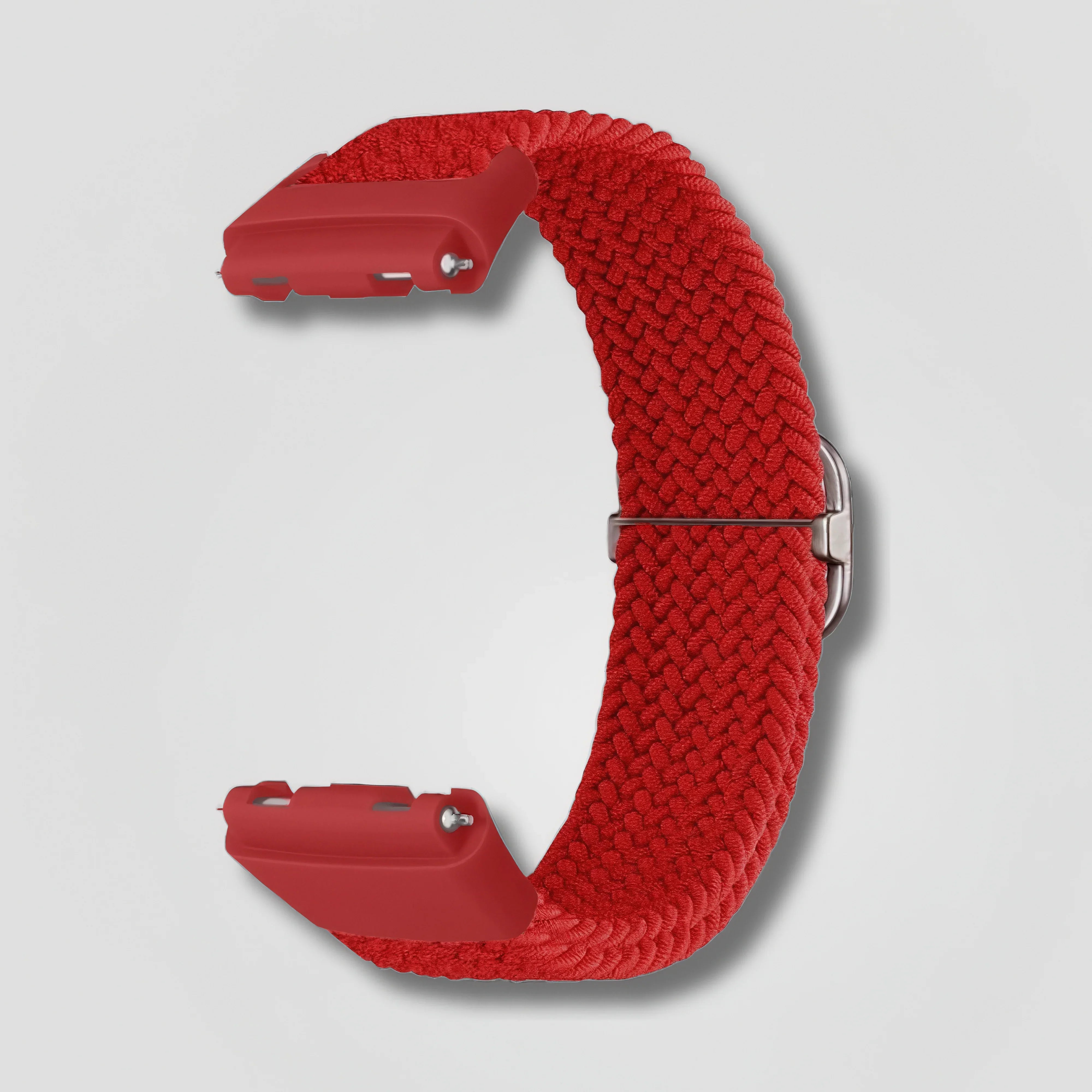 Red braided loop band for Fitbit Versa and Sense smartwatch on white background