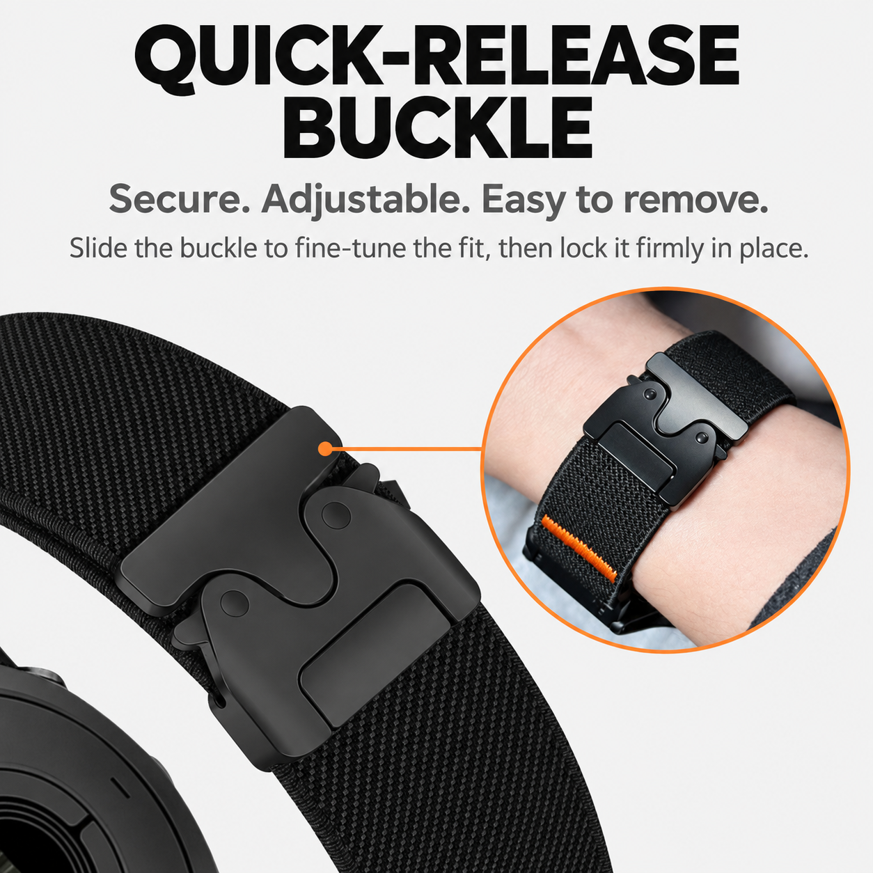 Image of Rappel stretch nylon loop and parachute buckle detail for Garmin QuickFit 22