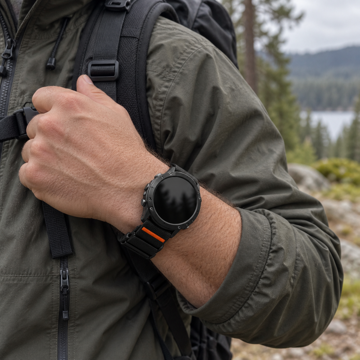 Image of Rappel stretch nylon loop and parachute buckle detail for Garmin QuickFit 22