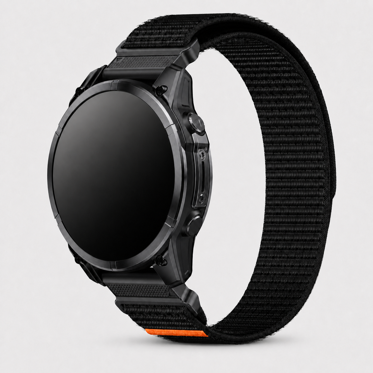 Image of Kestrel Black and Orange nylon loop on a Garmin watch