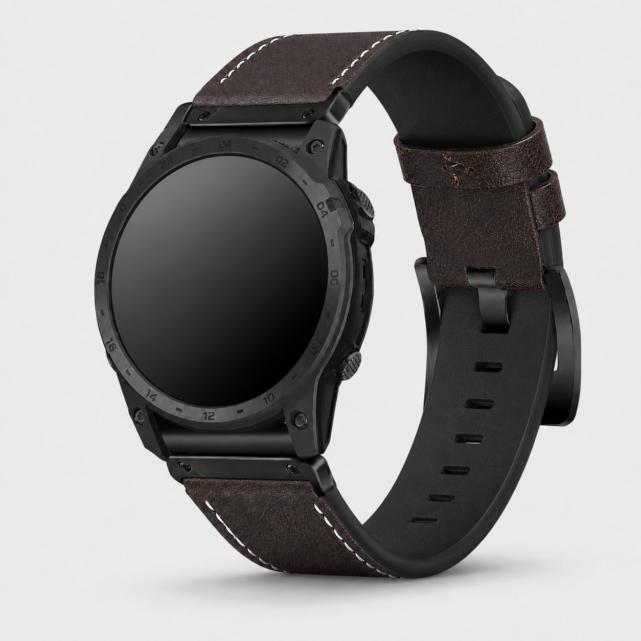 Image of Langford Chocolate leather band fitted to a Garmin watch