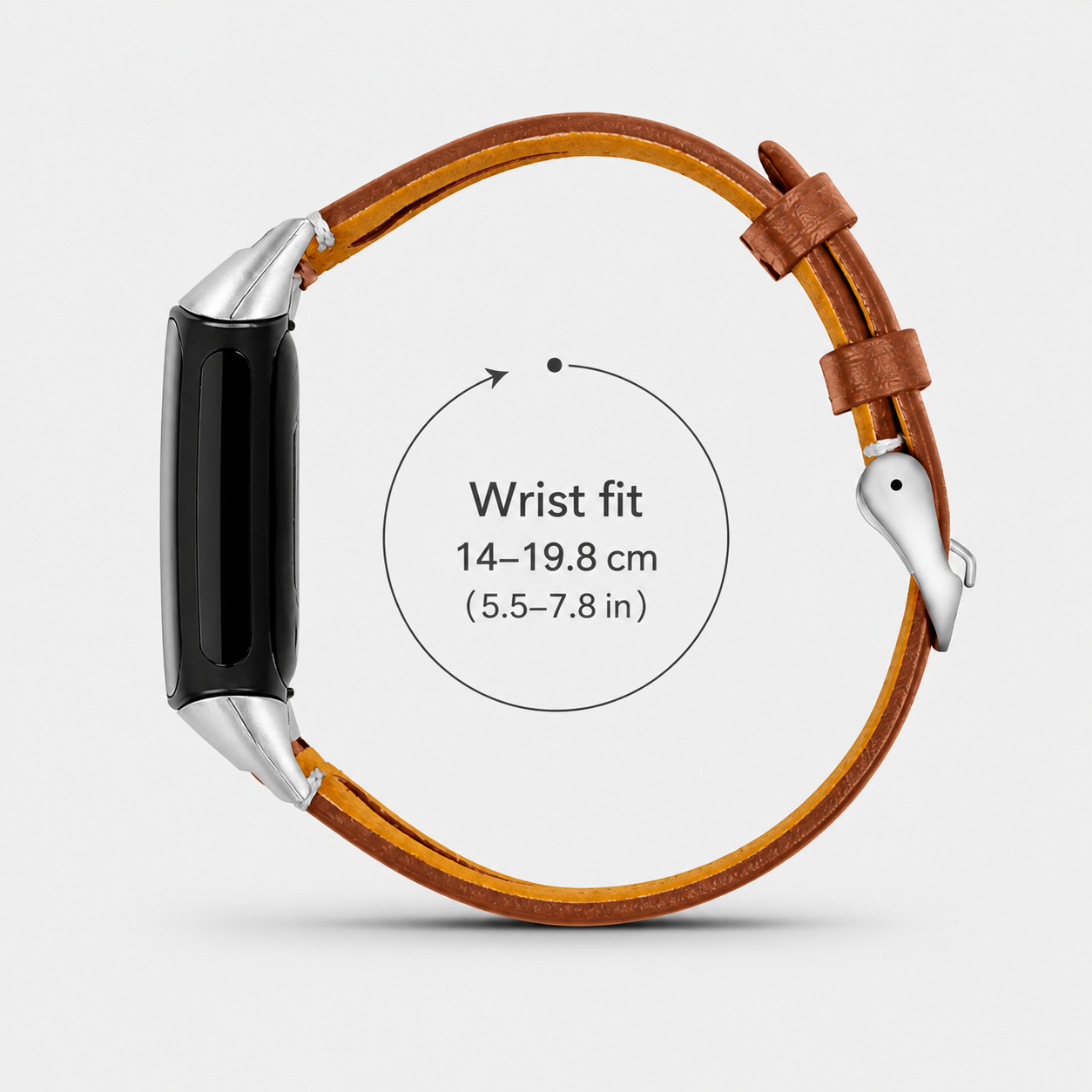 Image of Leora Genuine Leather Band for Fitbit Charge 5/6 wrist fit guide, 14 to 19.8 cm