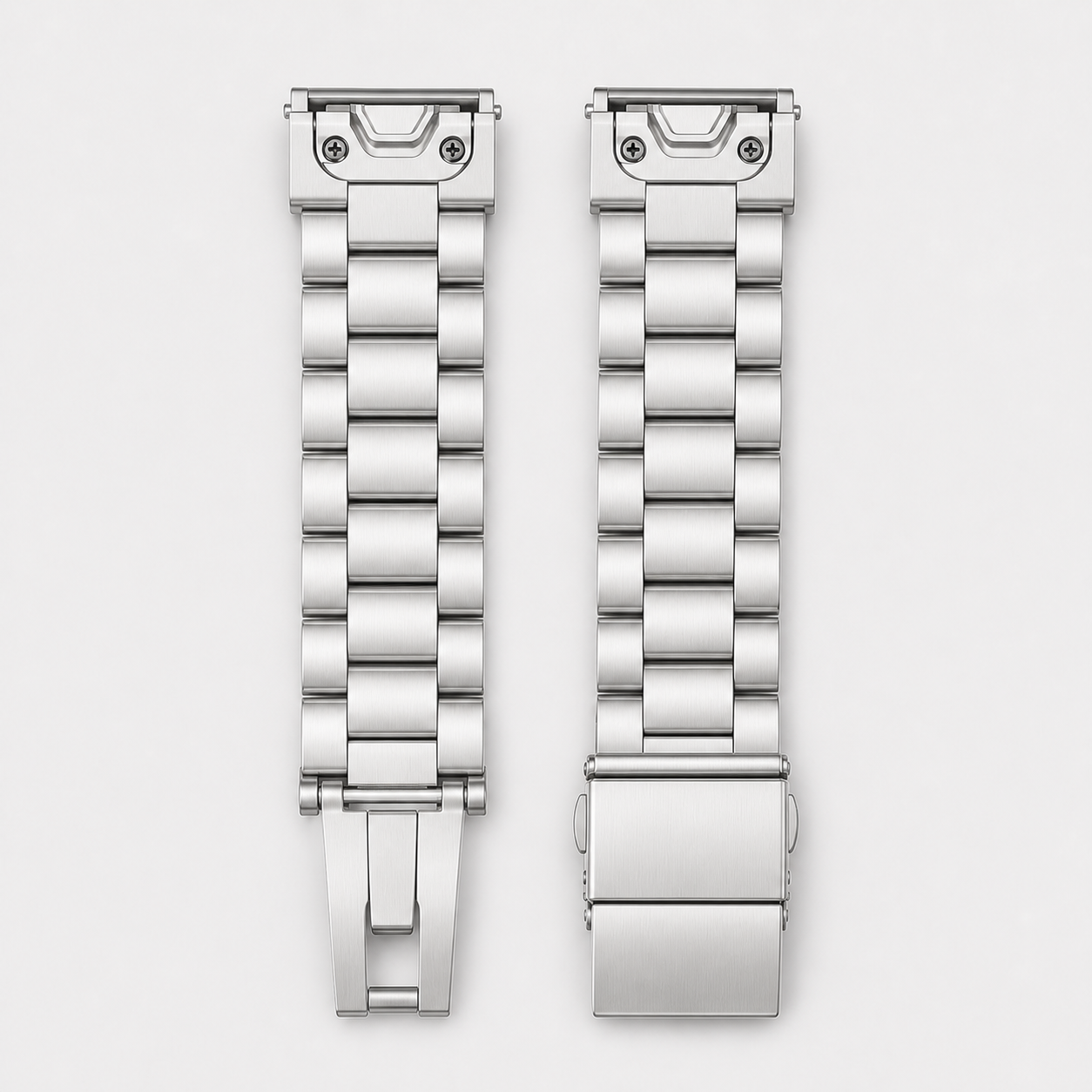 Image of Orven Silver stainless link band and deployment clasp detail