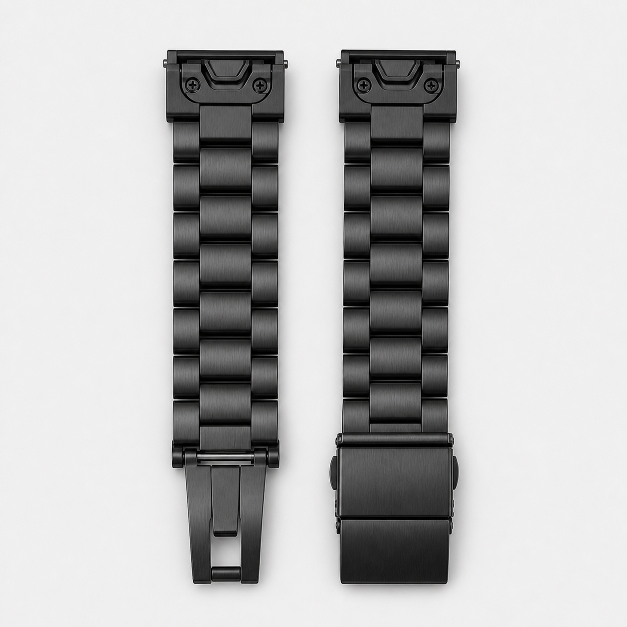 Image of Orven Black stainless link band and deployment clasp detail