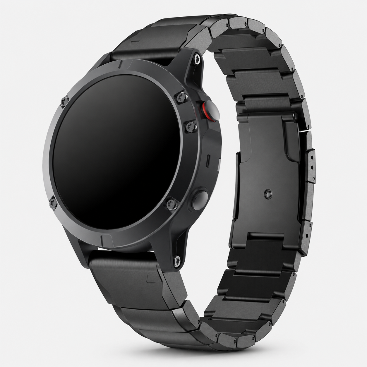 Image of Rovik Black stainless link band fitted to a Garmin QuickFit 22 watch