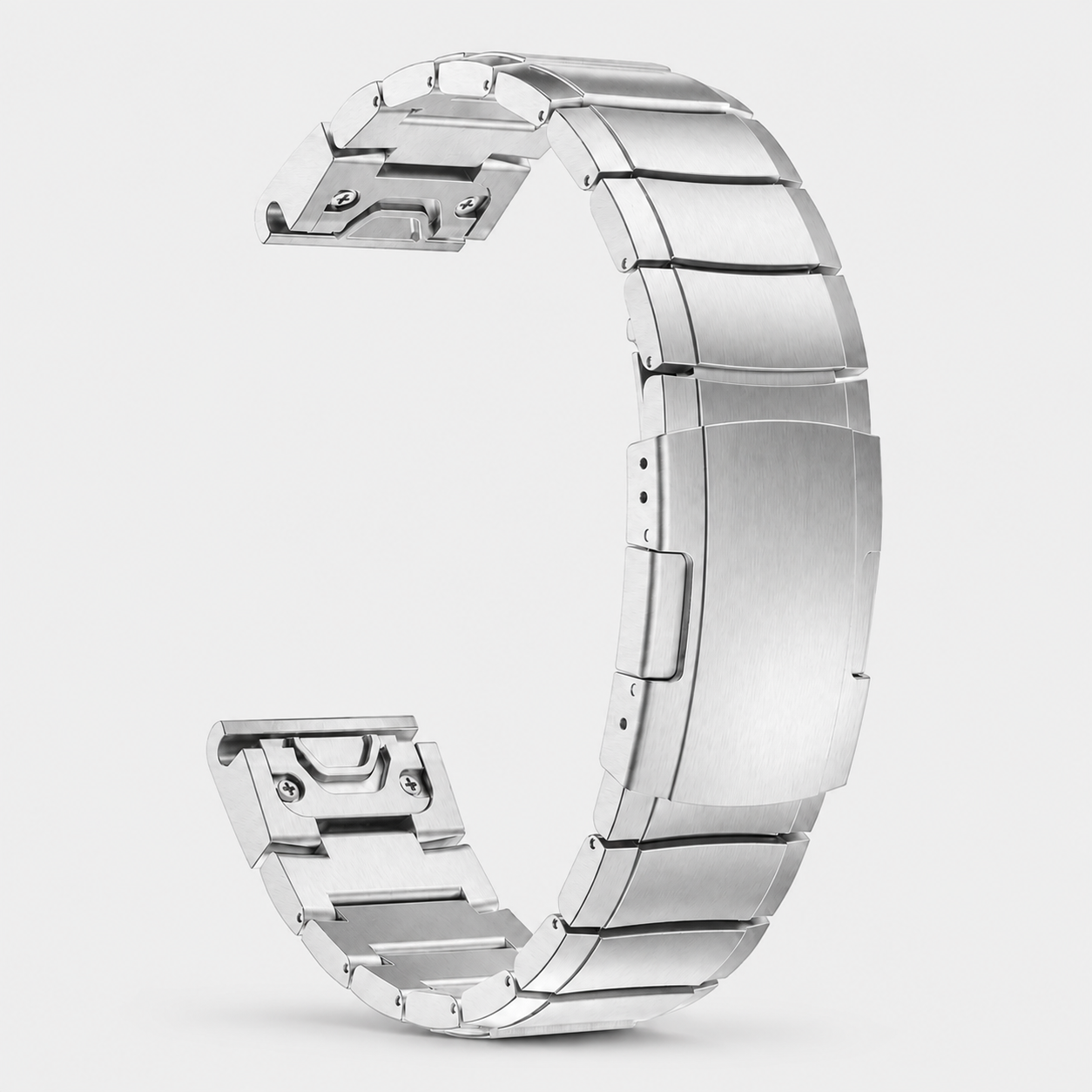 Image of Rovik Silver stainless link band and deployment clasp detail