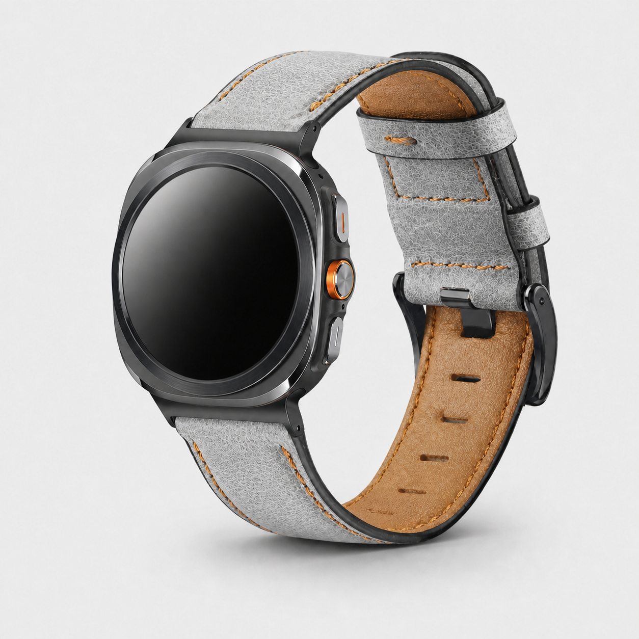 Image of Varden Grey distressed leather band fitted to a Samsung watch