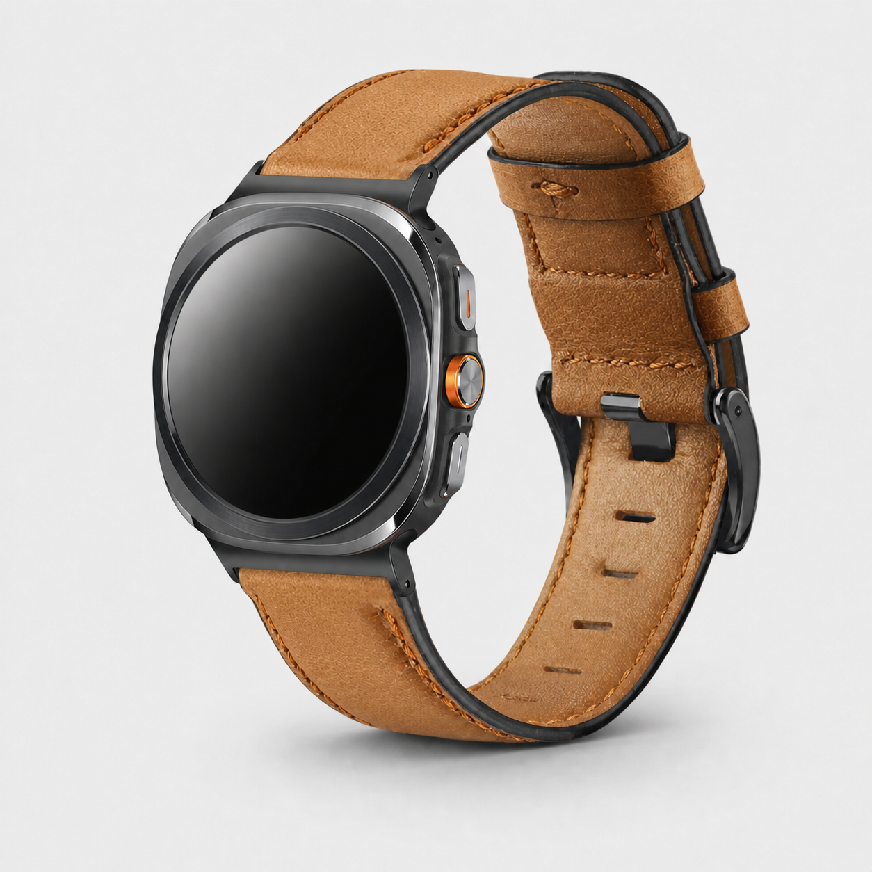 Image of Varden Brown distressed leather band fitted to a Samsung watch