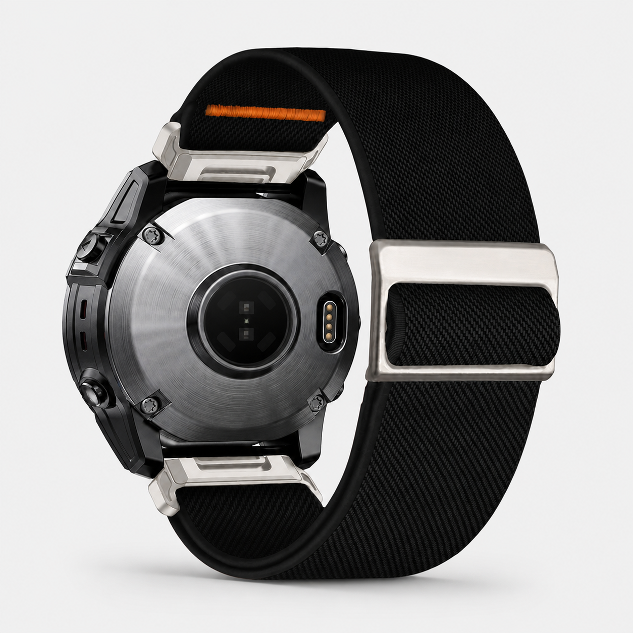 Image of Vektor Black woven nylon loop fitted to a Garmin watch