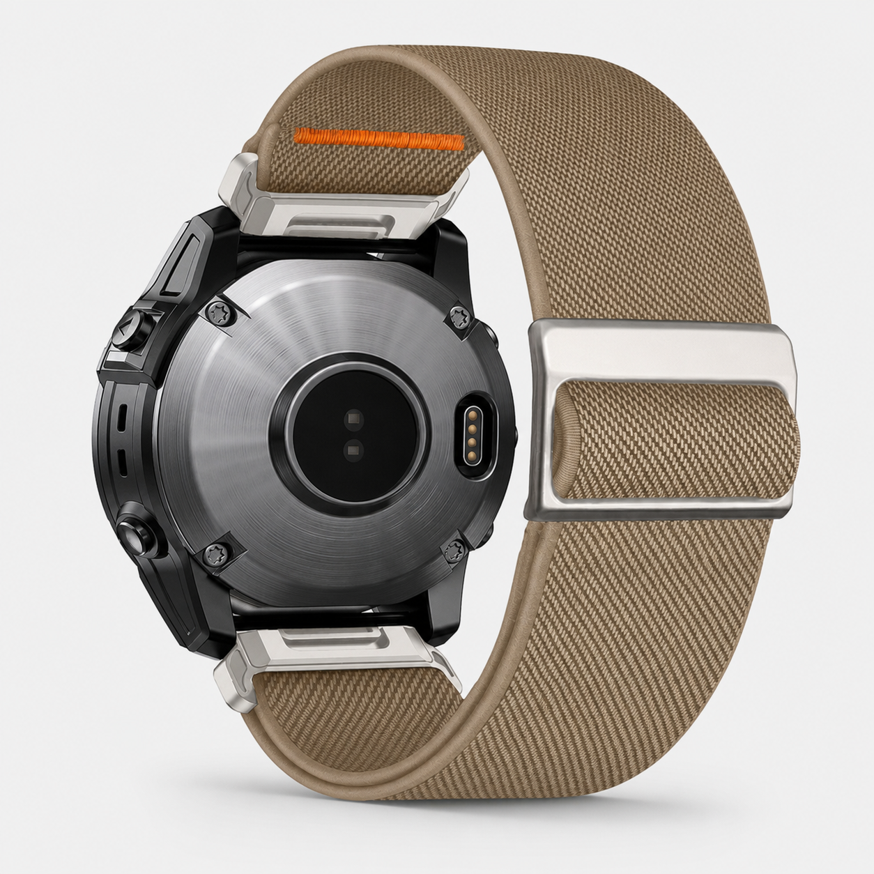 Image of Vektor Khaki woven nylon loop fitted to a Garmin watch