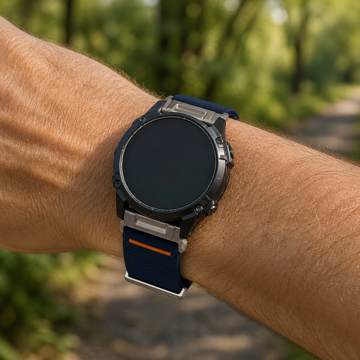 Image of Vektor Navy Blue nylon loop worn outdoors