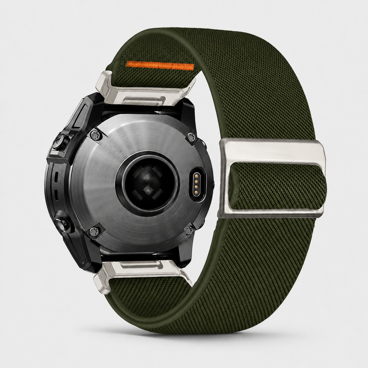 Image of Vektor Olive Green woven nylon loop fitted to a Garmin watch